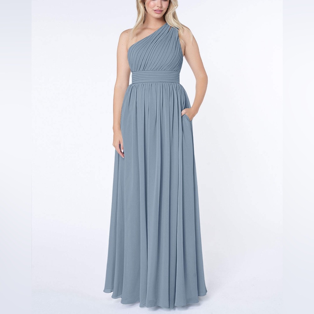 Azazie Elegant One-Shoulder Blue Dress